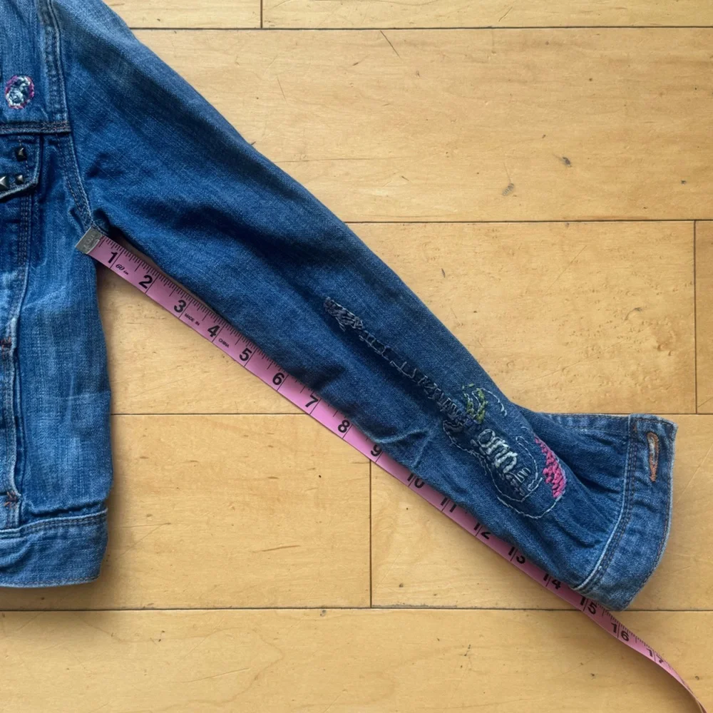 Gap Kids 1969 Denim Embroidered Boho Guitar Button Jean Jacket‎ | Sz M, retro